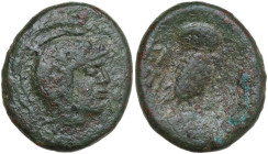 Sicily. Kalakte. AE 20 mm, 240-210 BC. Obv. Helmeted head of Athena right. Rev. Owl standing right on amphora, wings closed, head facing. CNS I 1. AE....