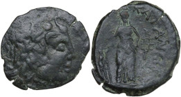 Sicily. Katane. AE 26 mm, 2nd-1st century BC. Obv. Radiate and laureate head of Serapis right. Rev. Isis standing front and holding sceptre; to left, ...