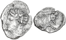 Sicily. Panormos as Ziz. Punic Occupation. AR Litra, 410-405 BC. Obv. Head of young river god left. Rev. Forepart of man-headed bull right. HGC 2 1046...
