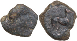 Sicily. Segesta. AE 17mm, c. 405-400 BC. Obv. Head of Aigiste right. Rev. Hound standing right. HGC 2 -; CNS I 48; Buceti 94. AE. 4.88 g. 17.00 mm. RR...