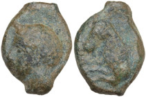 Sicily. Solus. AE 15.5 mm. Late 4th-early 3rd centuries BC. Obv. Head of river god(?) left. Rev. Forepart of horse left. HGC 2 1256; CNS III p. 275, 3...