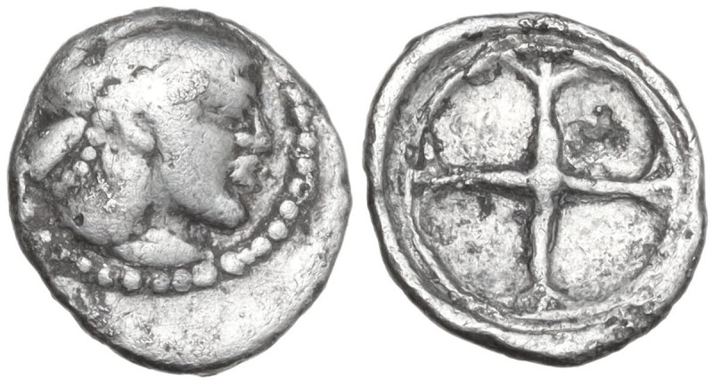 Sicily. Syracuse. Hieron I (478-466 BC). AR Obol, c. 475-470 BC. Obv. Diademed h...