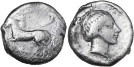 Sicily. Syracuse. Second Democracy (466-405 BC). AR Tetradrachm. Obv. Charioteer driving slow biga left; above, Nike flying left, crowning horses. Rev...