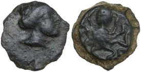 Sicily. Syracuse. Second Democracy (466-405 BC). AE Onkia, after 425 BC. Obv. Head of Arethusa right. Rev. Octopus. CNS II 9. AE. 1.43 g. 11.50 mm. Ab...