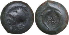 Sicily. Syracuse. Dionysios I (405-367 BC). AE Drachm, after 395 BC. Obv. Helmeted head of Athena left. Rev. Two dolphins upright; between, star. CNS ...