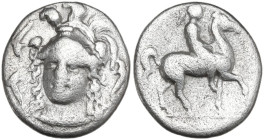 Sicily. Syracuse. Timoleon and the Third Democracy (344-317 BC). AR Hemidrachm. Obv. Head of Athena three-quarters to left, wearing triple crested hel...
