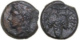 Sicily. Tauromenion. AE Unit, after 336 BC. Obv. Head of Hera left, wearing stephane. Rev. Bunch of grapes. CNS III 11; HGC 2 1602. AE. 2.42 g. 12.00 ...
