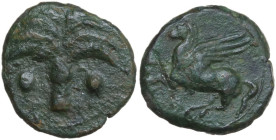 Punic Sicily. AE 15 mm, late 4th-early 3rd century BC. Obv. Palm tree with two clusters of dates. Rev. Pegasus flying left. SNG Cop. 107. AE. 2.03 g. ...