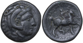 Continental Greece. Kings of Macedon. Kassander, as King (305-297 BC.). AE 19 mm. Obv. Head of Herakles right, wearing lion's skin. Rev. Horseman righ...