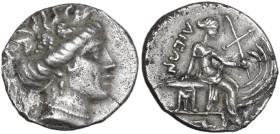Continental Greece. Euboia, Histiaia. AR Tetrobol, c. 338-304 BC. Obv. Head of nymph right, wearing wreath. Rev. Nymph seated on vessel right. HGC 4 1...