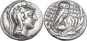 Continental Greece. Attica, Athens. AR Tetradrachm, New Style coinage, Magistrates Ammonius and Kallias, 150-149 BC. Obv. Helmeted head of Athena righ...