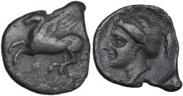 Continental Greece. Corinthia, Corinth. AR Drachm, c. 350-300 BC. Obv. Pegasos flying left; koppa below. Rev. Head of Aphrodite left, hair in sphendon...