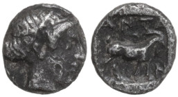 Greek Asia. Troas, Antandros. AR Tritartemorion, late 5th century BC. Obv. Head of Artemis Astyrene to right, her hair held with a double tainia. Rev....