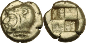 Greek Asia. Ionia, Erythrai. EL Hekte, c. 520-480 BC. Obv. Head of Herakles facing left, wearing lion-skin headdress, truncation adorned by a row of d...