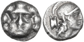 Greek Asia. Pisidia, Selge. AR Obol, 300-190 BC. Obv. Gorgoneion facing. Rev. Helmeted head of Athena right; behind, astragal. SNG BN 1931-1932; SNG C...