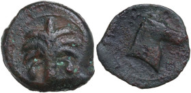 Africa. Zeugitania, Carthage. AE 20 mm, 325-275 BC. Obv. Palm tree with two dates. Rev. Head of horse left. SNG Cop. 102-105. AE. 5.26 g. 20.00 mm. Lo...