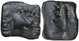 Baktria, Indo-Greek Kingdoms. Menander I Soter (155-130 BC). AE Light (Half?) Chalkos. Obv. Elephant head right. Rev. Club. Cf. HGC 12 197. AE. 1.11 g...