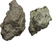 Aes Premonetale. Aes Rude. Lot of two (2) bronze lumps, 8th-4th century BC. Vecchi ICC 1. AE. Weights: 75.35 and 42.48 g.