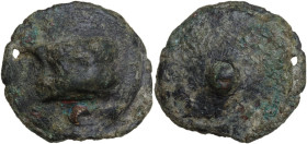 Dioscuri/ Mercury series. AE Cast Uncia, c. 280-276 BC. Obv. Astragalus. Rev. Pellet (mark of value). Cr. 14/6. AE. 19.60 g. 29.00 mm. R. Rare and att...
