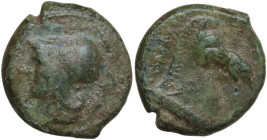 Anonymous. AE Litra, c. 269 BC. Obv. Helmeted head of Minerva left. Rev. Head of horse right. Cr. 17/1a. AE. 5.49 g. 19.00 mm. Lovely green patina. Ab...