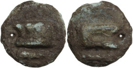 Roma/Roma and club series. AE Cast Uncia, c. 230-226 BC. Obv. Knucklebone seen from outside; below, club. Rev. Knucklebone seen from inside; below, cl...