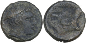 Anonymous semilibral series. AE Semuncia, c. 217-215 BC. Obv. Head of Mercury right, wearing winged petasus. Rev. Prow right; above, ROMA. Cr. 38/7. A...
