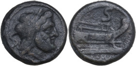 Anonymous sextantal series. AE Semis, after 211 BC. Obv. Laureate head of Saturn right; behind, S. Rev. Prow right; above, S; below, ROMA. Cr. 56/3. A...