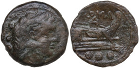 Anonymous sextantal series. AE Quadrans, after 211 BC. Obv. Head of Hercules right, wearing lion's skin; behind, three pellets. Rev. Prow right; above...