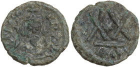 Phocas (602-610). AE Half Follis, Ravenna mint. Obv. Crowned, draped and cuirasses bust facing, holding globus cruciger. Rev. Large X X, with six-raye...