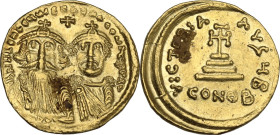 Heraclius (610-641). AV Solidus, Constantinople mint. Obv. Facing busts of Heraclius and Heraclius Constantine; each wears chlamys and crown with cros...