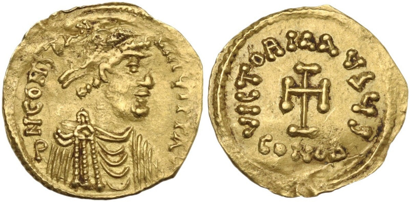 Constans II (641-668). AV Tremissis, Constantinople mint. Obv. Diademed, draped ...