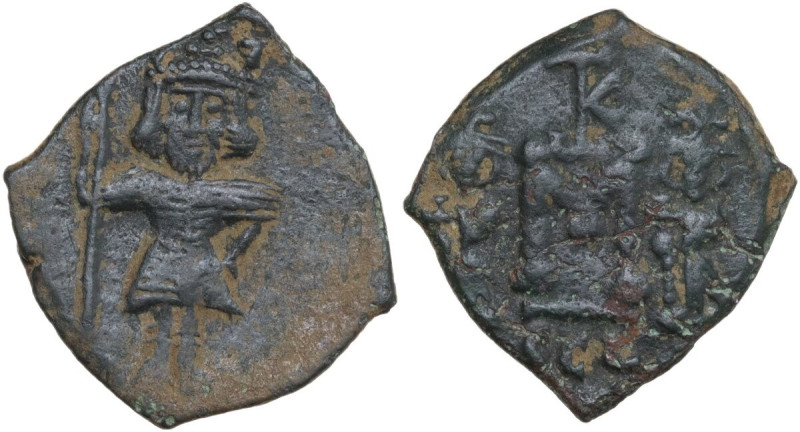Constantine IV Pogonatus, with Heraclius and Tiberius (668-685). AE Follis. Syra...