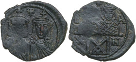 Leo IV, the Khazar (775-780). AE Follis, Syracuse mint. Obv. Facing busts of Leo IV and Constantine VI, each wearing crown and chlamys; above, cross. ...