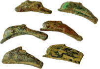 Skythia, Olbia. Multiple lot of six (6) AE dolphin shaped proto-money. 5th century BC. About VF.