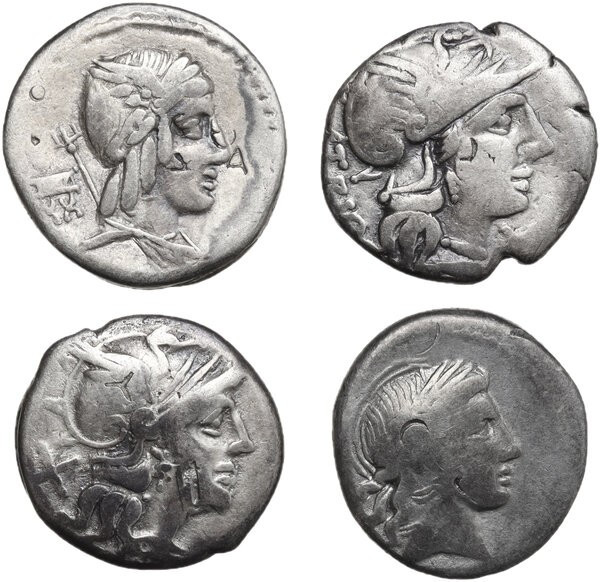 Roman Republic. Multiple lot of four (4) unclassified silver coins.