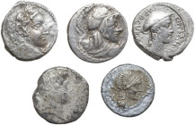 Roman Republic. Multiple lot of five (5) unclassified silver coins.