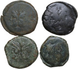 Roman Republic. Multiple lot of four (4) unclassified bronze republican Asses.