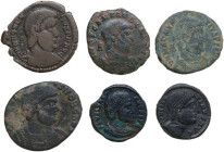 The Roman Empire. Multiple lot of six (6) bronze roman coins, including Magnentius, Helena and Constantine I.