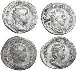 The Roman Empire. Multiple lot of four (4) unclassified silver antoninianii.