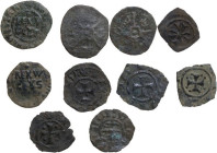 Medieval Sicily. Multiple lot of ten (10) unclassified bronze coins from Medieval Sicily, including: Guglielmo II, Manfredi. Interesting study lot.