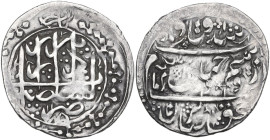 Zand, Karim Khan, (AH 1166-1193 / AD 1753-1779). AR Abbasi, Yazd mint, AH 1187. D/ Name and titles in four lines. R/ Mint epithet and date. AR. 4.58 g...