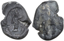 The Roman Empire. PB Tessera, 1st century BC-1st century AD. D/ Serapis standing right, holding sceptre and raising right hand. R/ Uncertain. PB. 2.13...