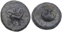 The Roman Empire. PB Tessera, 1st century BC-1st century AD. D/ Figure standing behind horse advancing right, head turned back. R/ Uncertain object. P...