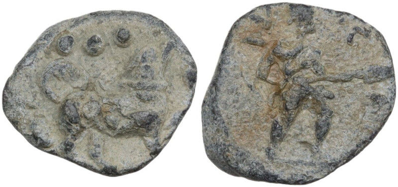 The Roman Empire. PB Tessera, 1st century BC-1st century AD. D/ Dog standing rig...