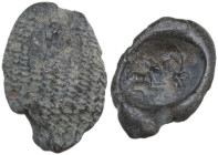 The Roman Empire. PB Seal, 1st century BC-1st century AD. D/ Pattern imitating woven textile. R/ Dog (or wolf) laying right; to right, tree in rocks. ...