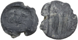 The Roman Empire. PB Seal, 1st century BC-1st century AD. D/ Cupid riding on hippocampus right. R/ Blank. PB. 2.19 g. 13.50 mm. About VF.