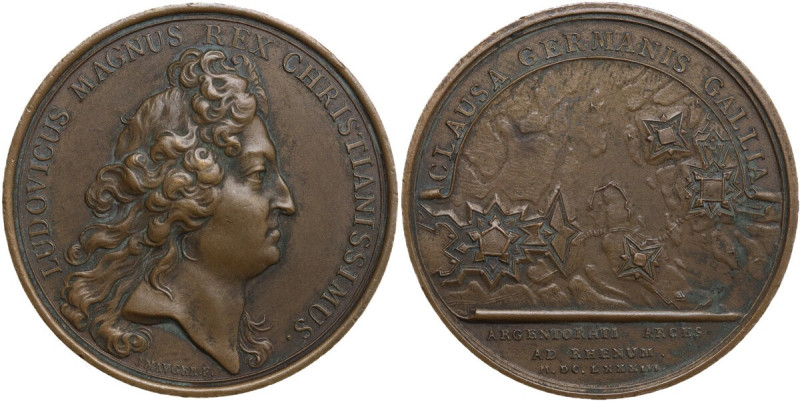 France. Louis XIV (1643-1715). AE Medal, 1683. Obv. Head of Louis XIV right. Rev...