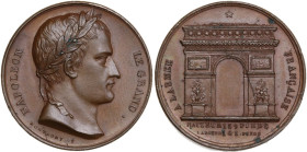 France. Napoleon I (1804-1814). AE Medal. Obv. Laureate head right. Rev. Arc de Triomphe. Julius 753. AE. 12.89 g. 25.00 mm. Opus: Montagny. Minor enc...