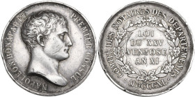 France. Napoleon I (1804-1814). AR Medal, temp. Louis Philippe I. Napoléon Bonaparte, as Premier Consul. Dedicated to Napoléon by the Committee of Not...