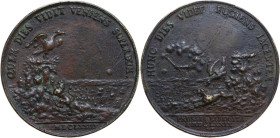 Germany. AE Medal, 1679, for the expulsion of the Swedes from Prussia. Obv. Prussian eagle on rock, which the Swedish lion tries to climb, in the back...